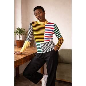 L.F. Markey Cecil Top Multi Stripe Ribbed Knit High Neck Size M